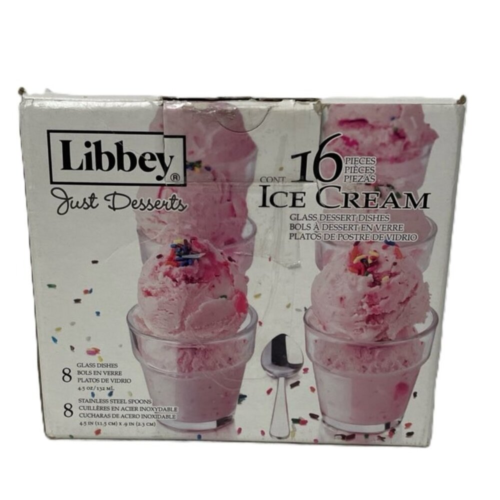 Libbey Just Desserts Ice Cream Cups & Spoons Holiday Party Home Entertaining